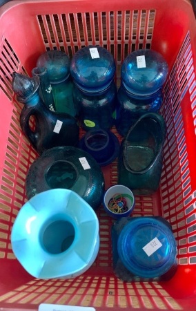 Asstd Lot of Blue Glass Items