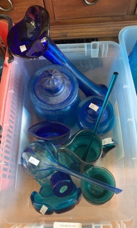 Asstd Lot of Blue Glass Items