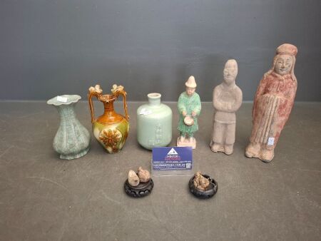 Mixed Asian lot inc. Antique Chinese Mingqi (spirt goods/objects) & Ceramic Vases