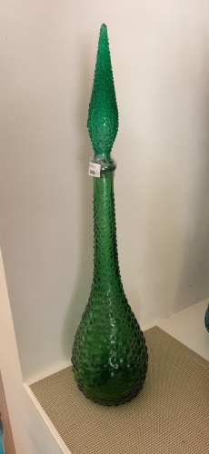 Vintage Green Hobnail Glass Genie Bottle