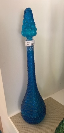 Vintage Blue Hobnail Glass Genie Bottle with Bubble Stopper