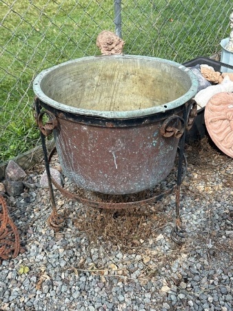 Antique Copper Cauldron in Stand