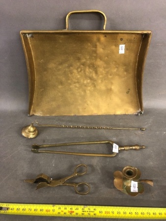 Asstd Lot of 5 Vintage Brass Pieces inc. C/Stick, Snuffer, Tray etc