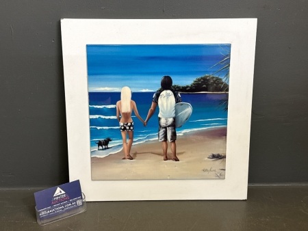 Kelly Lane, Acrylic on Tile of At the Beach