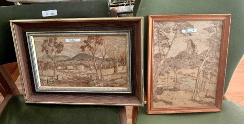 2 Vintage Framed Bark Art Pictures