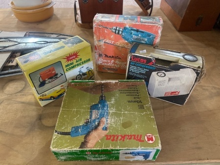 2 Vintage Air Compressors & 2 Vintage Makita Drills - All Boxed
