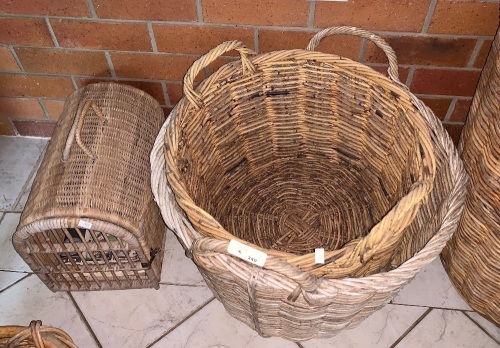 2 x 2 Handled Wicker Laundry Baskets + Small Wicker Animal Carrier