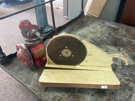 Meat Slicer & 1950s Clisby Australia Air Compressor