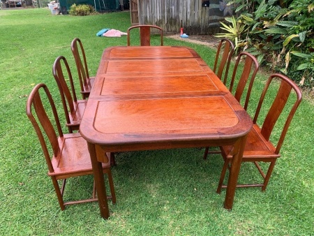 Beautiful Ming Mid Century Rosewood Externding Dining Table + 6 Chairs & 1 Carver Imported from Hong Kong