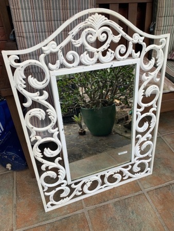 Outdoor Mirror with Shabby Cast Fretwork Frame