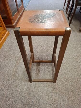 Timber bar stool with hand tooled leather Eagle Motif seat
