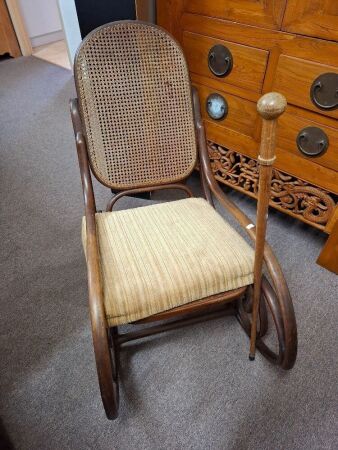 Bentwood rocking chair with rattan back with Waling Stick