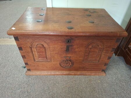 Antique wooden trunk with steel fittings