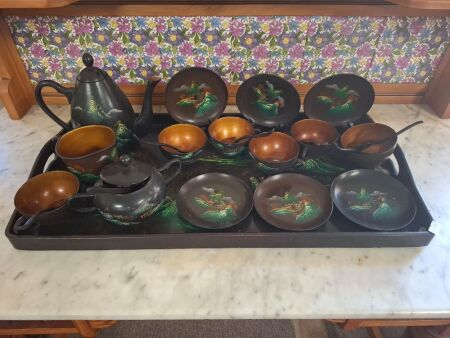 Black laquer Asian tea set