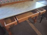 Vintage washstand with stone top and tiled splash - 3