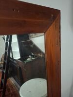 Large wood framed wall hanging mirror - 2