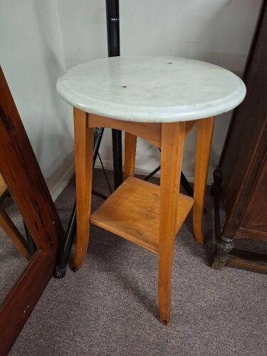 Wooden side table with stone top