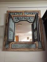 Balinese painted mirror with shutter doors