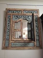 Balinese painted mirror with shutter doors - 2