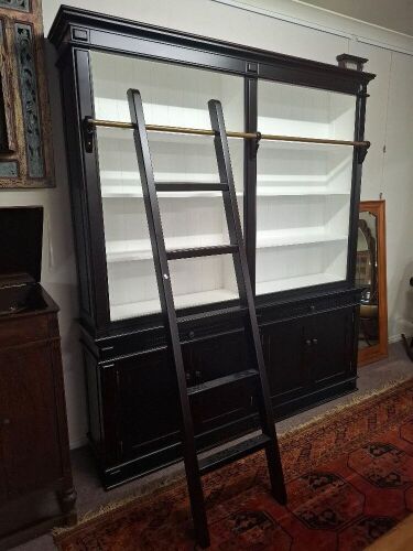 2-bay library bookcase with sliding ladder - as new