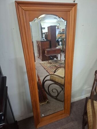 Wood framed wall hanging mirror