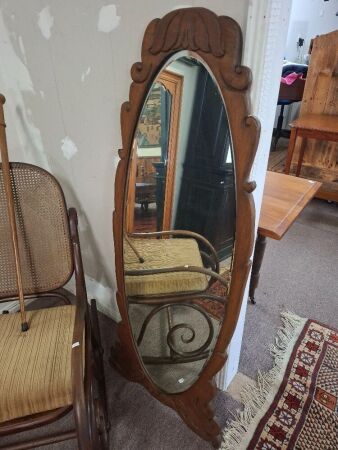 Wooden framed bevelled edge oval mirror