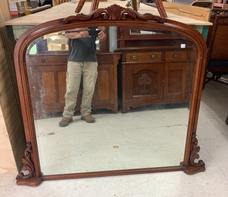 Large Mahogany Framed Overmantle Bevelled Mirror