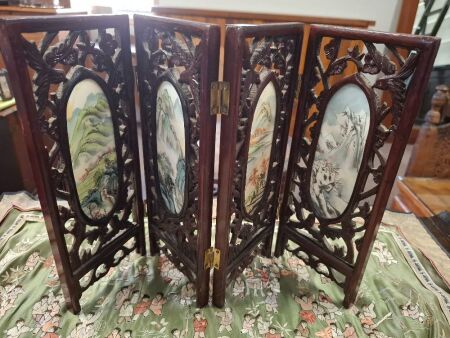 Miniature Chinese folding table screen and runner