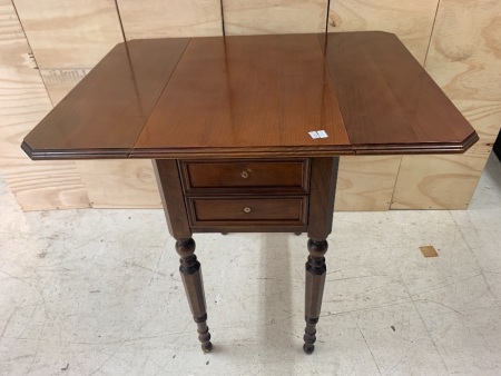 Timber Drop Leaf Side Table with Double Ended Single Drawer - Needs Knobs