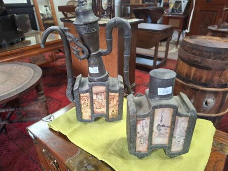 Vintage Chinese pewter teapot and caddy - marked to base