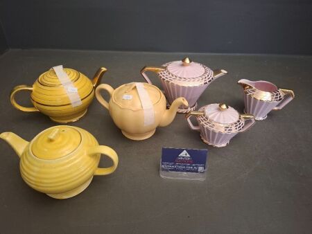 3 Piece Sadler Tea Set with 3 x Yellow Tea Pots