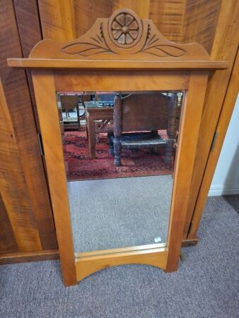 Wood framed wall hanging mirror