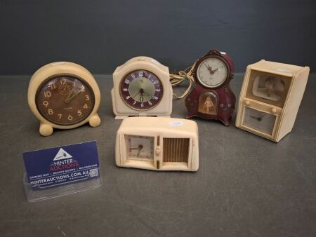 Lot of 5 Vintage Alarm Clocks - All Marked - Unsure of Working Order