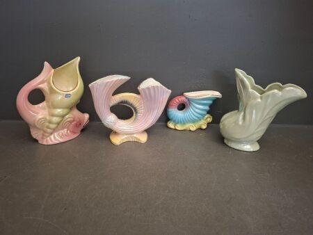 4 x Art Deco Vases - Sea Theme