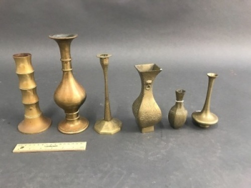 6 Small Oriental Brass Vases