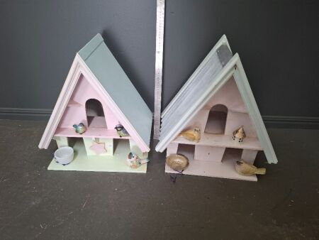 2x Decorative Wooden Bird Houses