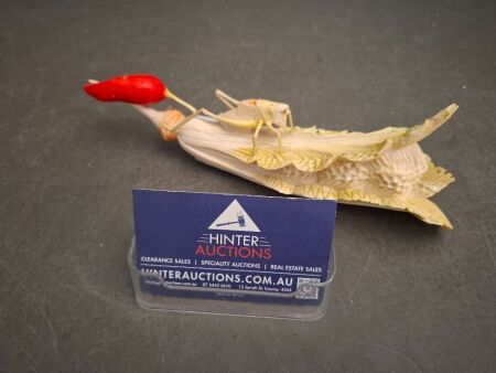 Japanese Sculpture of a Locust on a Lettuce Leaf