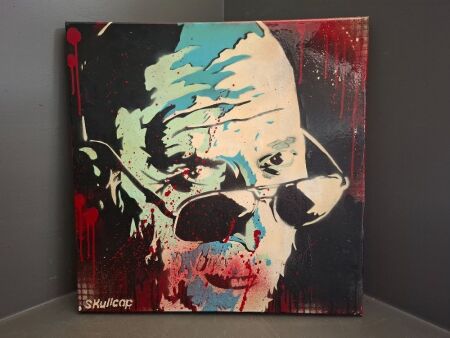 Skullcap - Brisbane Steet Artist Untitiled Male Face - Arcrylic on Canvas - Signed Lower Left and Back