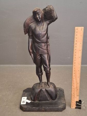 19th Century French Carved Wood Figure of a Peasant