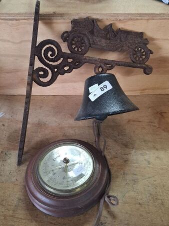 Vetran Motor Car Cast Iron Bell and Barometer