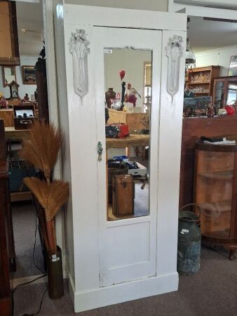 Vintage French Provincial White Free Standing Wardrobe with Mirror and Cupid Carvings