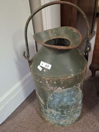 Vintage painted galvanised milk urn - rusted base
