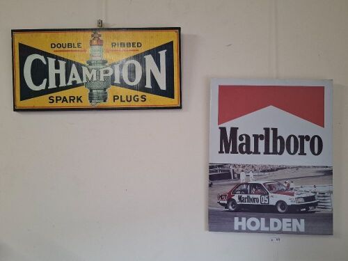 2 timber framed canvas advertising prints - Champion, Marlboro