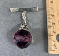 Edwardian Silver & Amethyst Glass Spinner Brooch