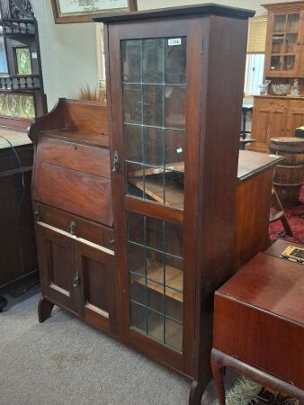 Antique drop front secretaire with leadlight door