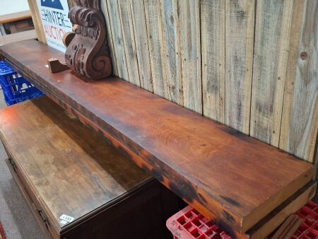 2x recycled stained pine shelves with carved brackets