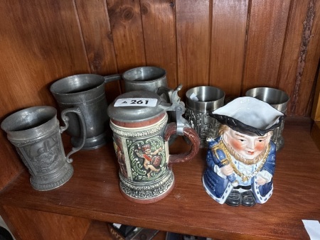 Assorted Pewter mugs inc 2x Garden City + Stein and mug
