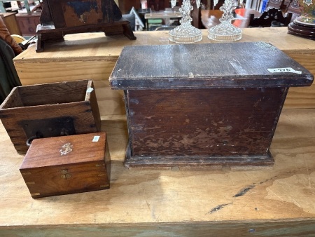 3x vintage wooden boxes