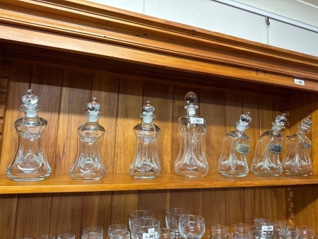 Assorted heavy glass spirit decanters