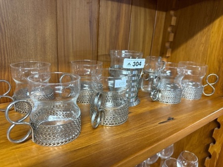 7x Littala Tsaikka hot beverage glasses with stainless steel holders